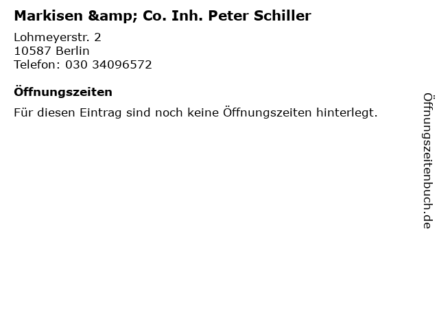 Markisen & Co. Inh. Peter Schiller in Berlin: Adresse und Öffnungszeiten