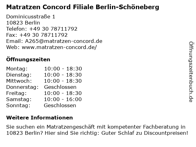 Matratzen Concord Filiale Berlin-Schöneberg in Berlin: Adresse und Öffnungszeiten