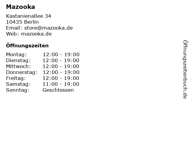 Mazooka in Berlin: Adresse und Öffnungszeiten