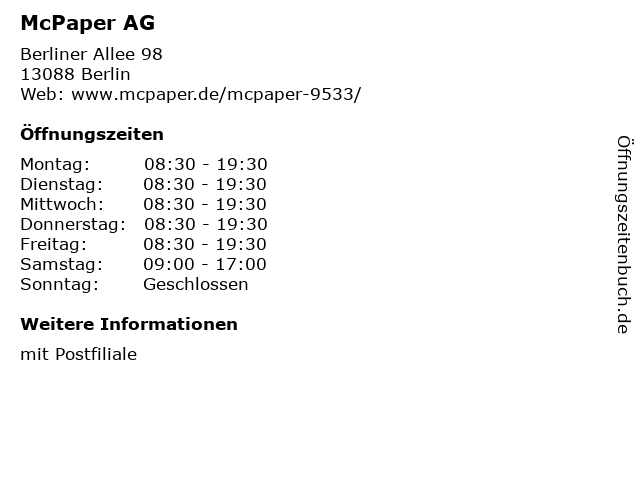 McPaper AG in Berlin: Adresse und Öffnungszeiten