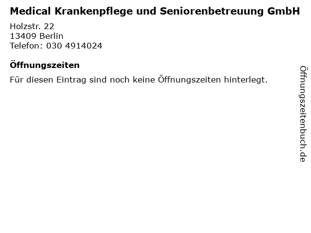 Medical Krankenpflege und Seniorenbetreuung GmbH in Berlin: Adresse und Öffnungszeiten