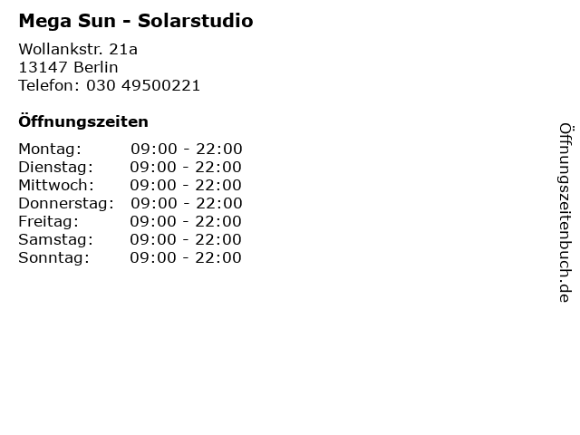 Mega Sun - Solarstudio in Berlin: Adresse und Öffnungszeiten