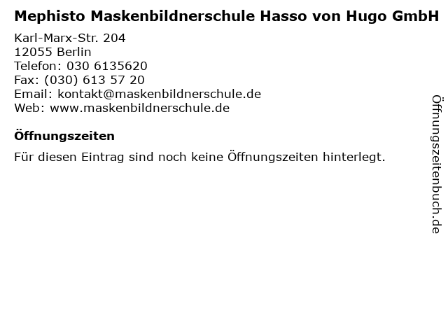 ᐅ Offnungszeiten Mephisto Maskenbildnerschule Hasso Von Hugo Gmbh Karl Marx Str 4 In Berlin
