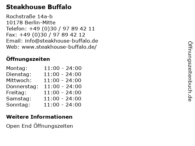ᐅ Öffnungszeiten „Steakhouse Buffalo“ | 14a-b