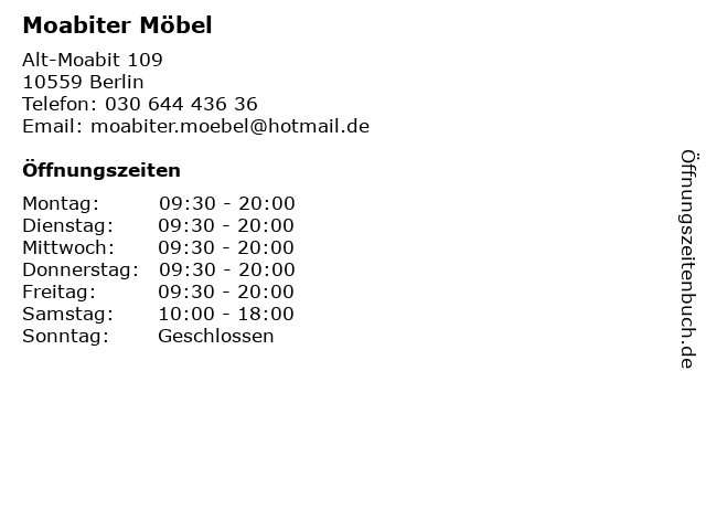 ᐅ Offnungszeiten Moabiter Mobel Alt Moabit 109 In Berlin