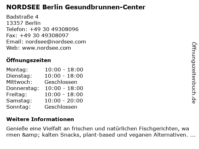 NORDSEE Berlin Gesundbrunnen-Center in Berlin: Adresse und Öffnungszeiten