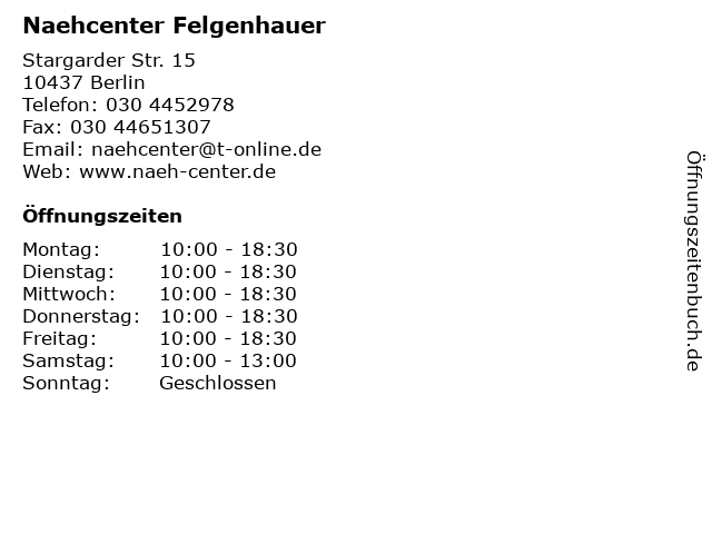 Naehcenter Felgenhauer in Berlin: Adresse und Öffnungszeiten