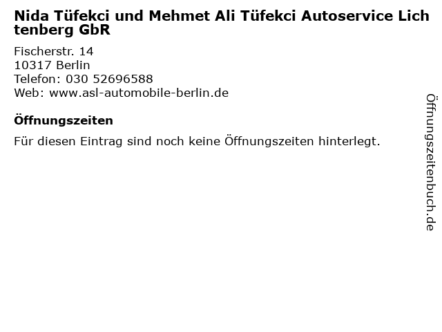 Nida Tüfekci und Mehmet Ali Tüfekci Autoservice Lichtenberg GbR in Berlin: Adresse und Öffnungszeiten