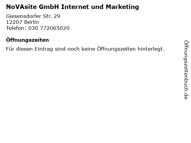 NoVAsite GmbH Internet und Marketing in Berlin: Adresse und Öffnungszeiten