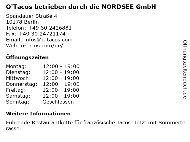 O'Tacos betrieben durch die NORDSEE GmbH in Berlin: Adresse und Öffnungszeiten