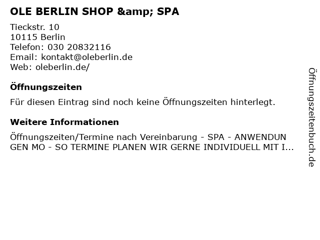 OLE BERLIN SHOP & SPA in Berlin: Adresse und Öffnungszeiten