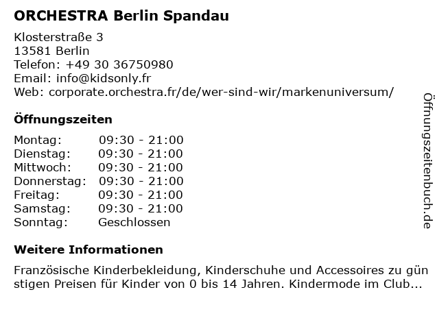 ORCHESTRA Berlin Spandau in Berlin: Adresse und Öffnungszeiten