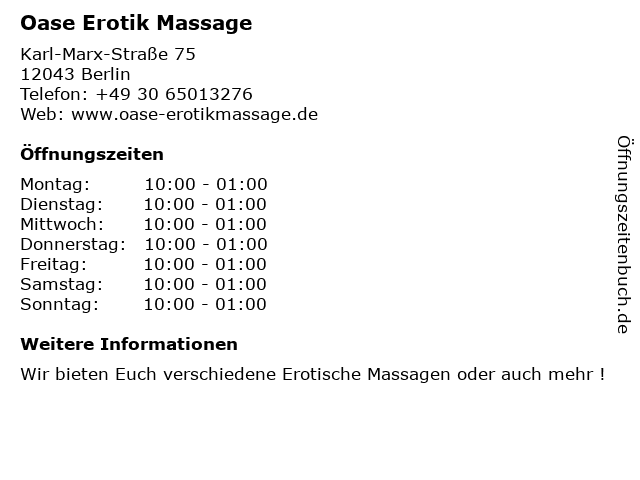 ᐅ Öffnungszeiten „Oase Erotik Massage“ | Karl-Marx-Straße 75 in Berlin
