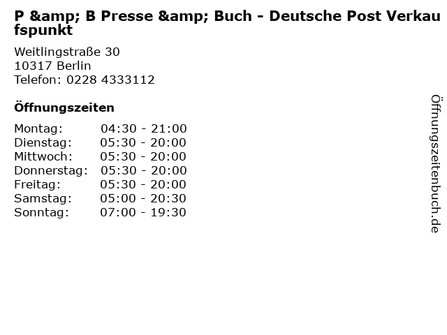 P & B Presse & Buch - Deutsche Post Verkaufspunkt in Berlin: Adresse und Öffnungszeiten