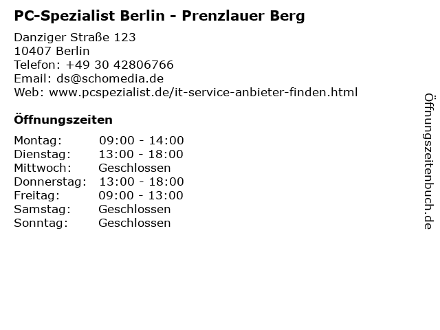 PC-Spezialist Berlin - Prenzlauer Berg in Berlin: Adresse und Öffnungszeiten
