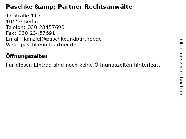 Paschke & Partner Rechtsanwälte in Berlin: Adresse und Öffnungszeiten