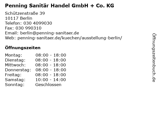 Penning Sanitär Handel GmbH + Co. KG in Berlin: Adresse und Öffnungszeiten