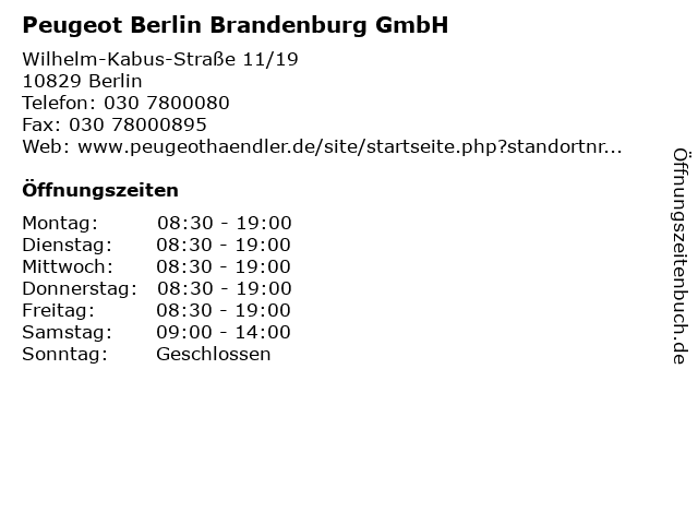Peugeot Berlin Brandenburg GmbH in Berlin: Adresse und Öffnungszeiten