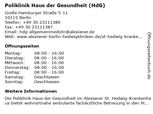 ᐅ Offnungszeiten Poliklinik Haus Der Gesundheit Bereich