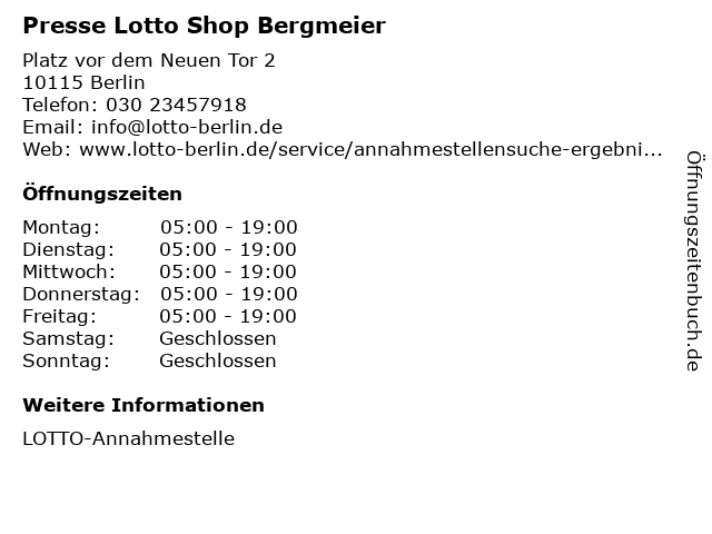 Presse Lotto Shop Bergmeier in Berlin: Adresse und Öffnungszeiten