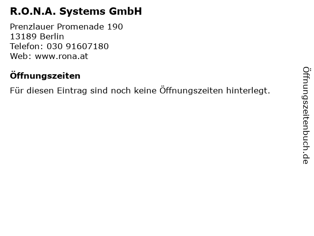 R.O.N.A. Systems GmbH in Berlin: Adresse und Öffnungszeiten