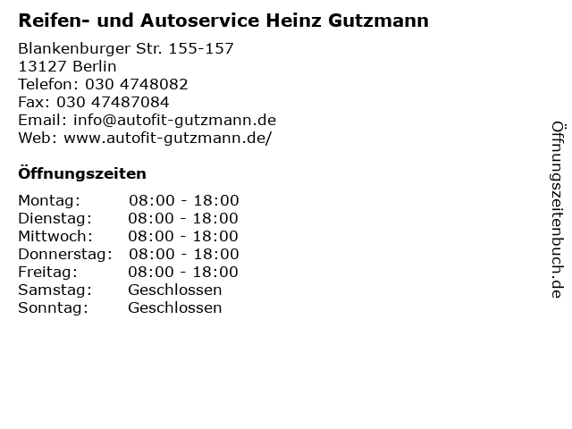Reifen- und Autoservice Heinz Gutzmann in Berlin: Adresse und Öffnungszeiten