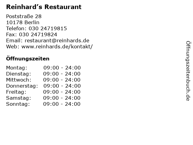 Reinhard’s Restaurant in Berlin: Adresse und Öffnungszeiten