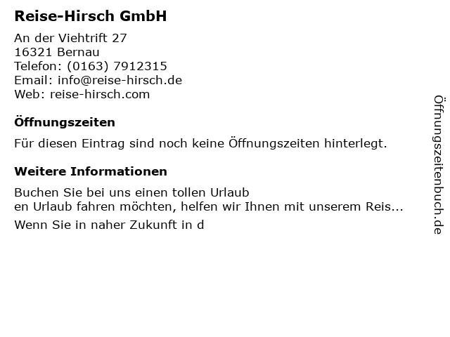 Reise-Hirsch UG (haftungsbeschränkt) in Berlin: Adresse und Öffnungszeiten