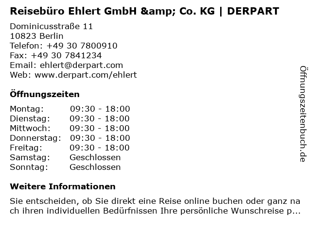 Reisebüro Ehlert GmbH & Co. KG | DERPART in Berlin: Adresse und Öffnungszeiten