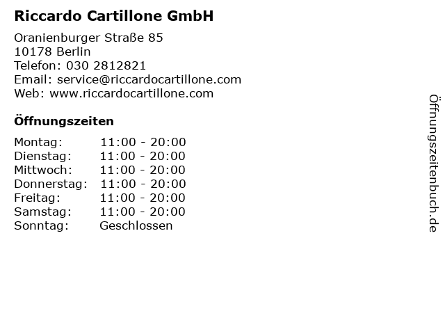 Riccardo Cartillone GmbH in Berlin: Adresse und Öffnungszeiten