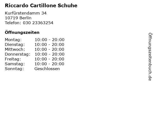 Riccardo Cartillone Schuhe in Berlin: Adresse und Öffnungszeiten
