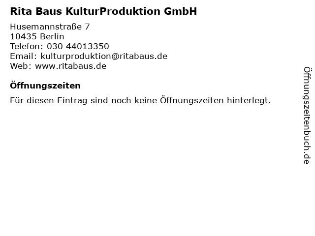 Rita Baus KulturProduktion GmbH in Berlin: Adresse und Öffnungszeiten