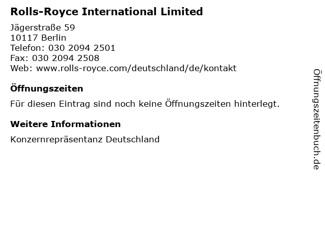 Rolls-Royce International Limited in Berlin: Adresse und Öffnungszeiten