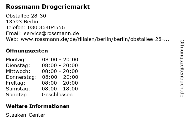 Rossmann Berlin Offnungszeiten Samstag