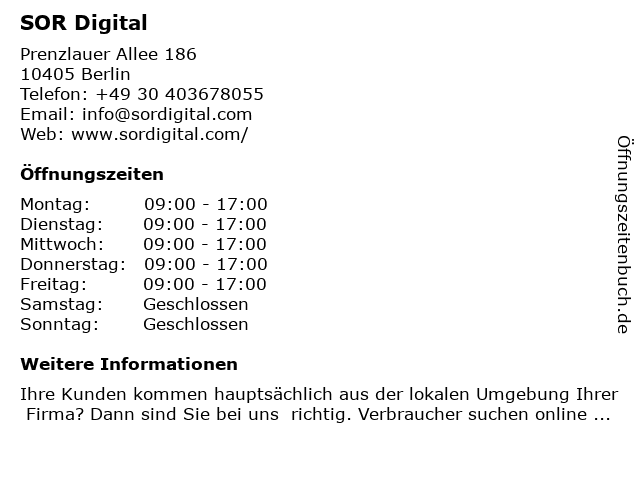 SOR Digital in Berlin: Adresse und Öffnungszeiten