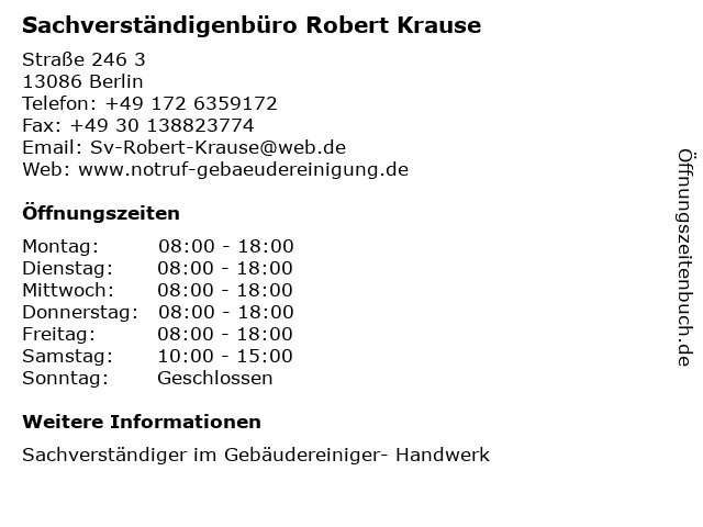 Sachverständigenbüro Robert Krause in Berlin: Adresse und Öffnungszeiten