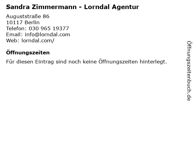 Sandra Zimmermann - Lorndal Agentur in Berlin: Adresse und Öffnungszeiten