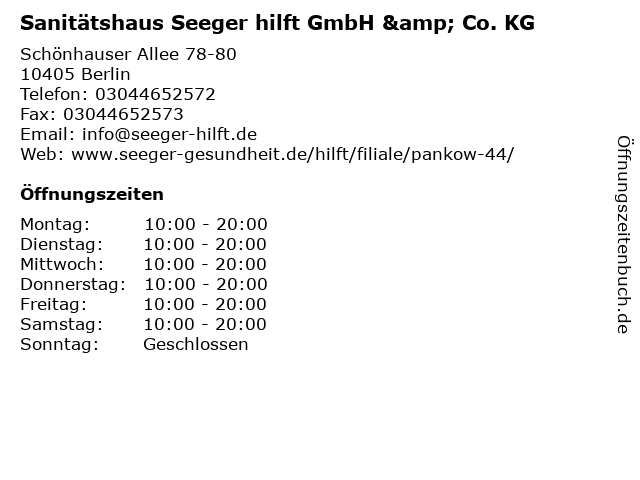 Sanitätshaus Seeger hilft GmbH & Co. KG in Berlin: Adresse und Öffnungszeiten