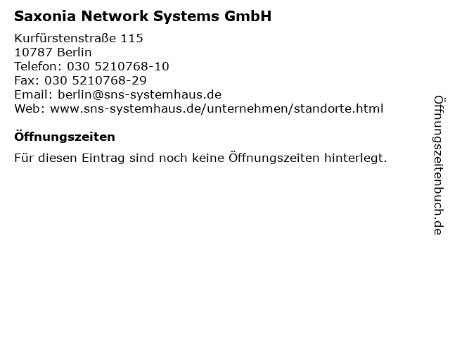 Saxonia Network Systems GmbH in Berlin: Adresse und Öffnungszeiten
