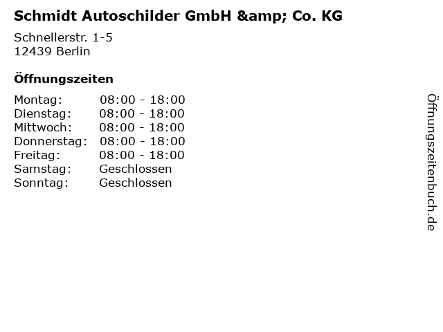Schmidt Autoschilder GmbH & Co. KG in Berlin: Adresse und Öffnungszeiten
