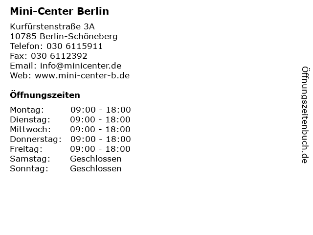 Mini-Center Berlin in Berlin-Schöneberg: Adresse und Öffnungszeiten
