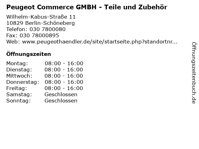 Peugeot Commerce GMBH - Teile und Zubehör in Berlin-Schöneberg: Adresse und Öffnungszeiten