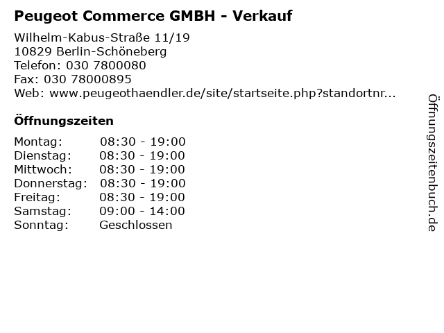 Peugeot Commerce GMBH - Verkauf in Berlin-Schöneberg: Adresse und Öffnungszeiten