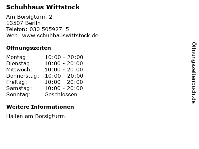 Schuhhaus Wittstock in Berlin: Adresse und Öffnungszeiten