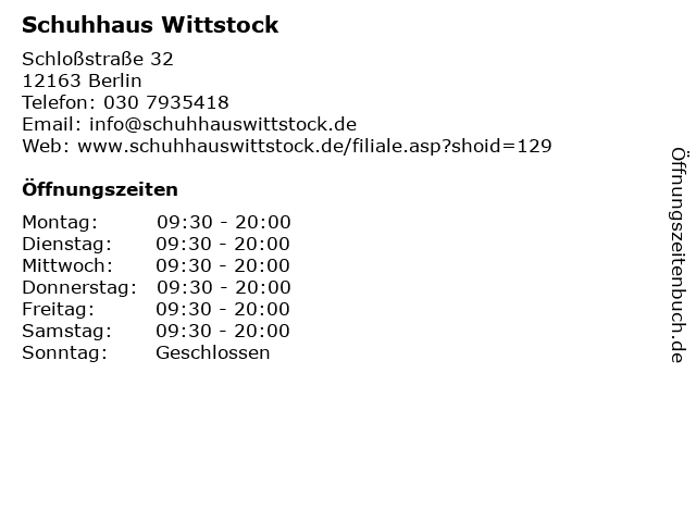 Schuhhaus Wittstock in Berlin: Adresse und Öffnungszeiten