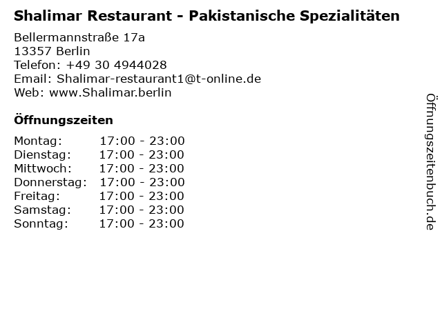 Shalimar Restaurant in Berlin: Adresse und Öffnungszeiten