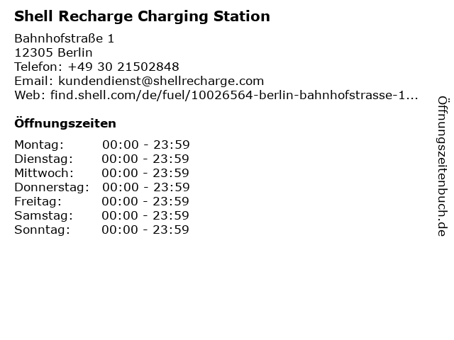 Shell Recharge Charging Station in Berlin: Adresse und Öffnungszeiten