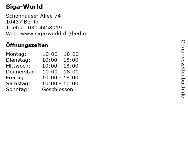 Siga-World in Berlin: Adresse und Öffnungszeiten