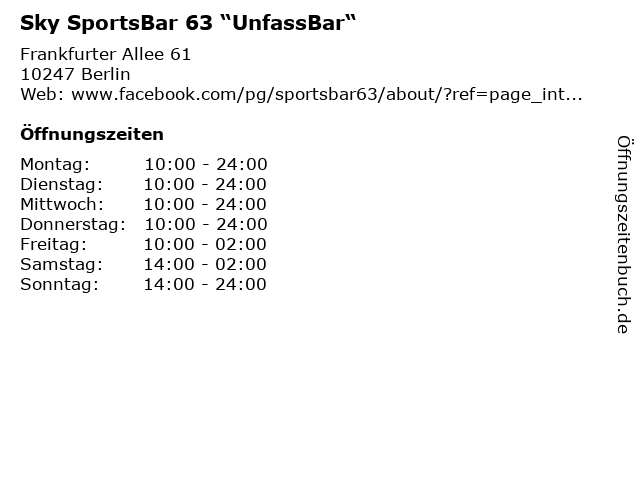 Sky SportsBar 63 “UnfassBar“ in Berlin: Adresse und Öffnungszeiten