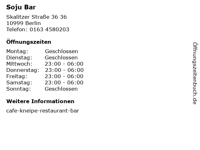 Soju Bar in Berlin: Adresse und Öffnungszeiten